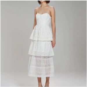 Women's White Broderie Anglaise Midi Dress